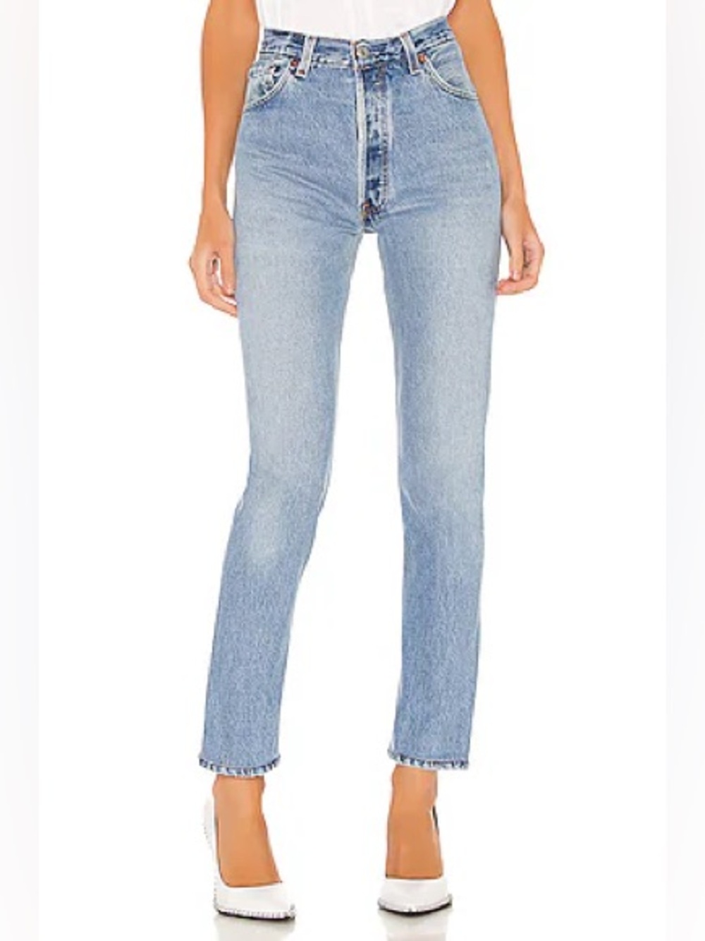 VINTAGE LEVI’S 501 Light Blue Straight-Leg Jeans 32 Waist Reconstructed Redone